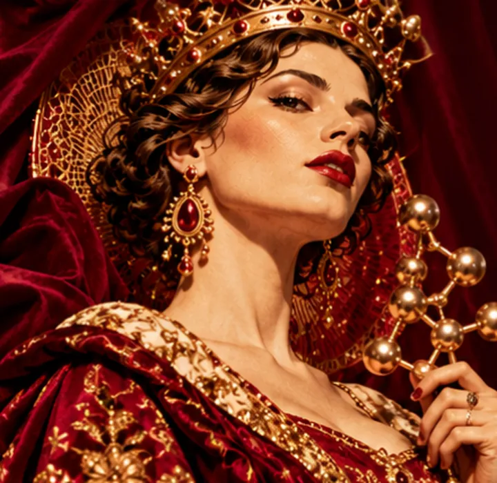 La Regina dei Peptidi: la Signora con corona e molecola di peptide, simbolo di Signora Peptidi